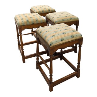 Upholstered French Counter Stools - Set of Four For Sale