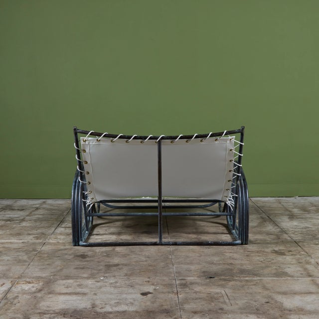 Off-white Early Walter Lamb Bronze & Canvas Double Wide Patio Chaise Lounge For Sale - Image 8 of 16