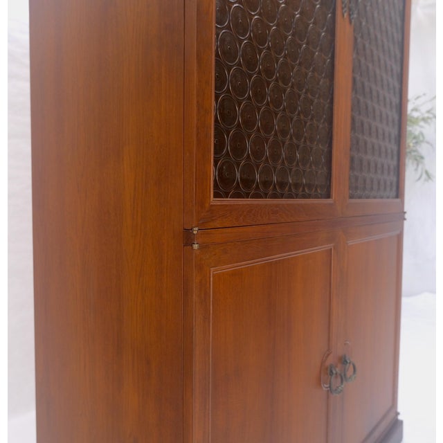 Metal Solid Teak Multiple Fitted Drawers Amber Textured Glass Doors Cabinet Credenza For Sale - Image 7 of 16