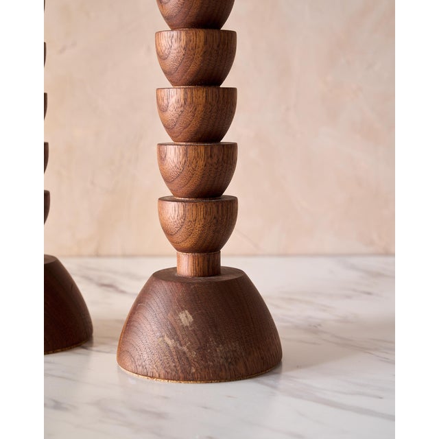 "Albert" Hand Turned Walnut Candle Holders by Lostine, Set of 2 For Sale In Baltimore - Image 6 of 9
