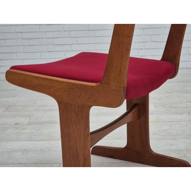Danish Dining Chairs in Teak & Red Velour, 1960s, Set of 4 For Sale - Image 12 of 18
