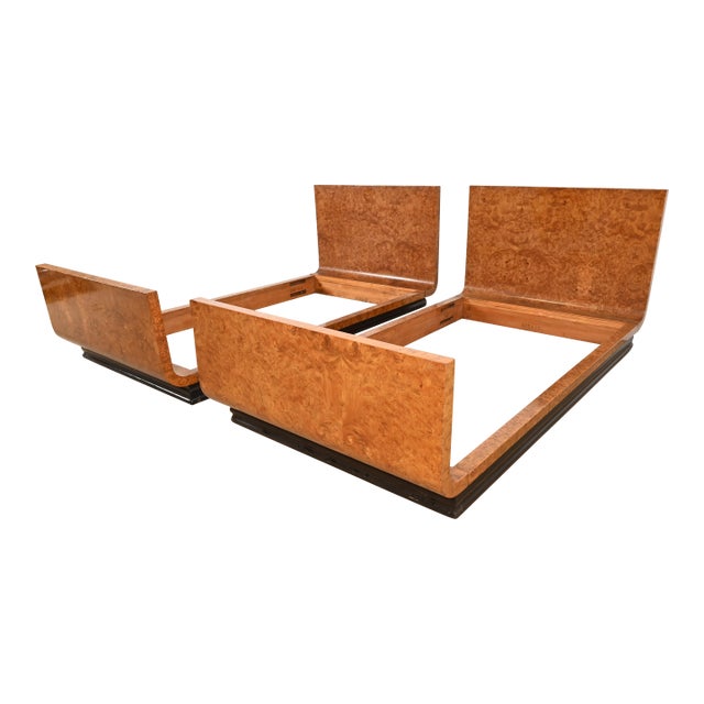 Émile-Jacques Ruhlmann Style French Art Deco Burl Wood Twin Size Beds, Pair For Sale