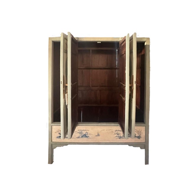 Large Chinese 20th-Century Cabinet With Blue and White Hand-Painted Flowers and Landscape Panels For Sale - Image 12 of 12
