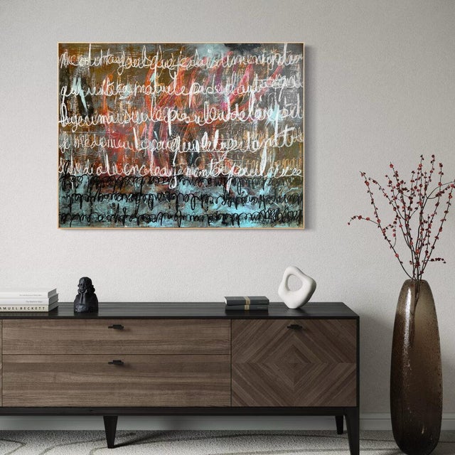 Christiane Corcelle "Dictée" Mixed Media on Canvas, Large Abstract Painting With White Handwriting on Dark Ground, 2024 For Sale In Boston - Image 6 of 7