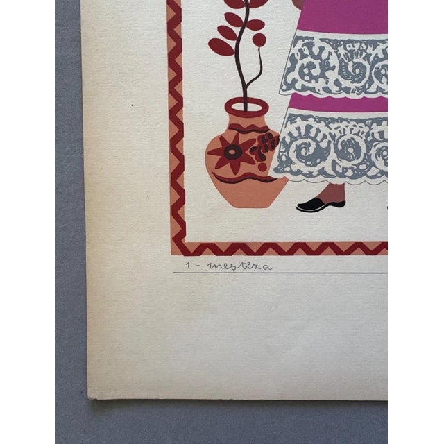 Expressionism Carlos Mérida Silkscreen Print, "Mestiza... Campeche" in 16x20 mat, 1945 For Sale - Image 3 of 4
