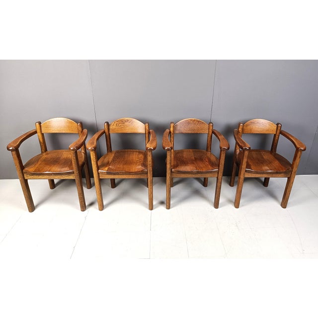 Brown Vintage Belgian Wooden Armchairs, 1970s, Set of 4 For Sale - Image 8 of 10