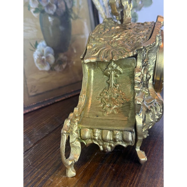Metal Vintage Rococo Revival Style Brass Mantel Clock, Mid–Late 20th Century For Sale - Image 7 of 14