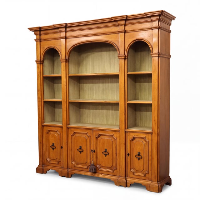 Neoclassical 1970s Italian Neoclassical Style Fruitwood Library Bookcase Cabinet 3 Pcs. For Sale - Image 3 of 7