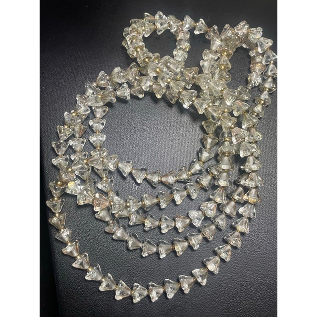 Mid-Century Modern 1950s Long Fluted Necklace Features Transparent, Mold-Pressed Glass Bellflower in Jablonec Nad Nisou (Gablonz) Czechoslovakia For Sale - Image 3 of 8