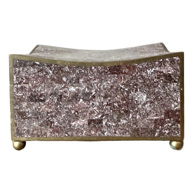 Vintage Boho Brass Trimmed Tessellated Stone Box For Sale