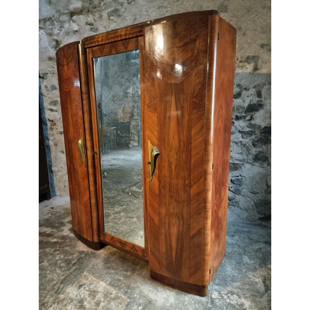 Art Deco French Walnut Wardrobe with Mirrored Door, 1930s For Sale - Image 12 of 18