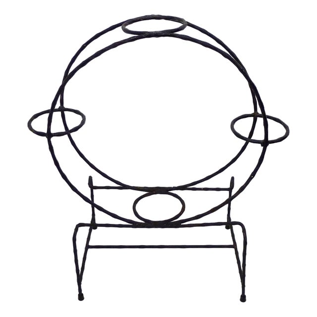 Round Openwork 4-Plant Stand in Black Wrought Iron, 1960s For Sale