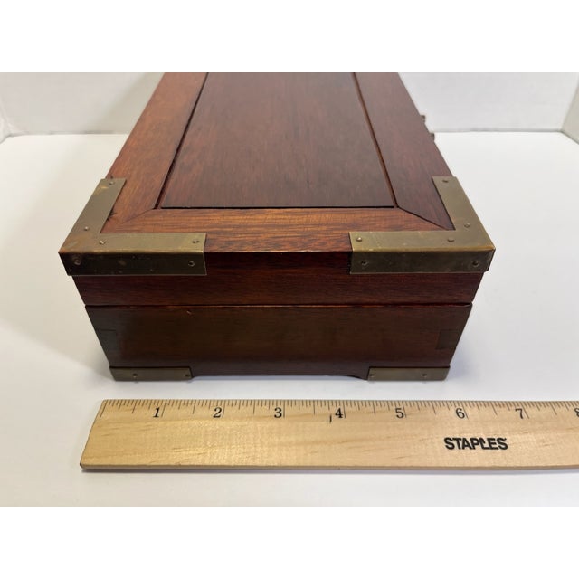 Brown 1970s Vintage Chinese Brass Wooden Two Sections Jewelry Box For Sale - Image 8 of 9