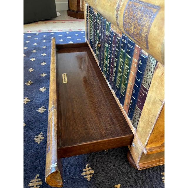 1990s Maitland-Smith Leather Stacked Books Game Table / Trunk Coffee Table With Backgammon & Checkers Board For Sale - Image 17 of 18