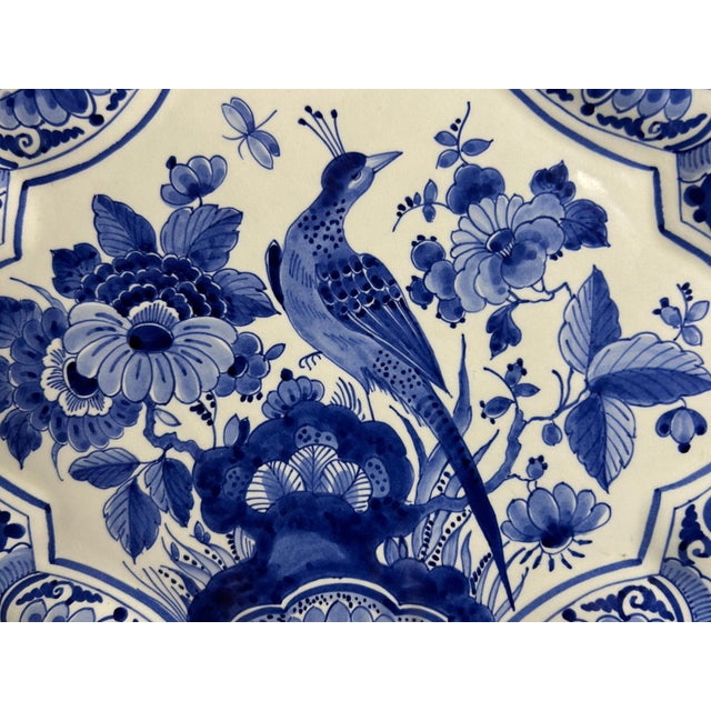 Vintage Hand-Painted Bird and Floral Wall Plaque from Royal Delft, 1980 For Sale - Image 3 of 6