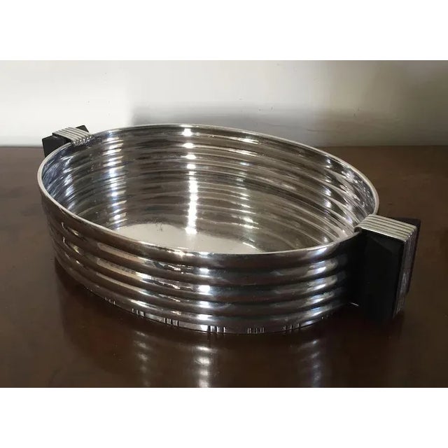 1920s Art Deco Silver Plate Galleried Oval Tray or Centerpiece Bowl with Exotic Wood Handles For Sale In New York - Image 6 of 11
