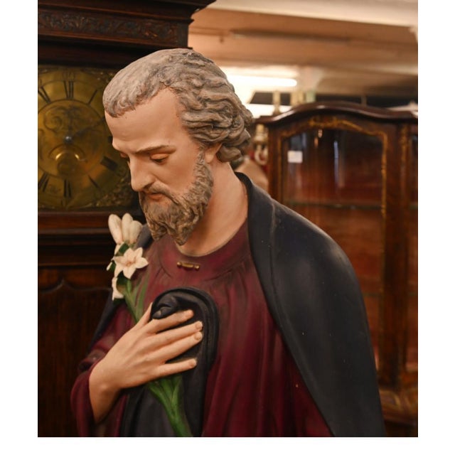 Lifesize Italian Mary and Joseph & Jesus Statues, 1920s, Plaster, Set of 2 For Sale - Image 10 of 18