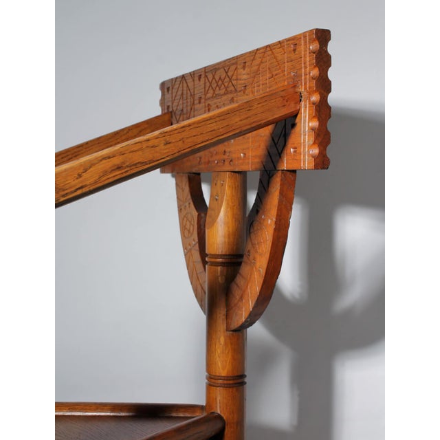 Rustic Swedish Carved Oak Monk Chair, 1930s For Sale - Image 3 of 11