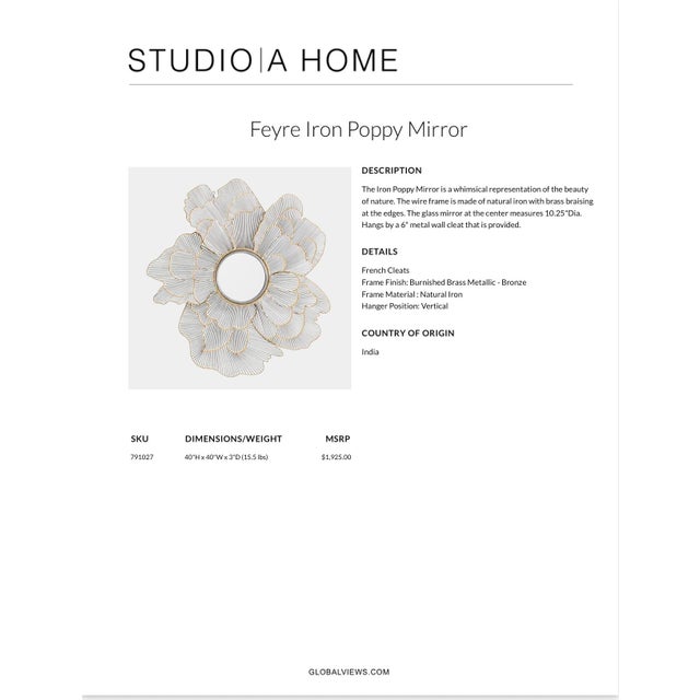 Metal Studio a Home Iron Poppy Mirror by Global Views For Sale - Image 7 of 7