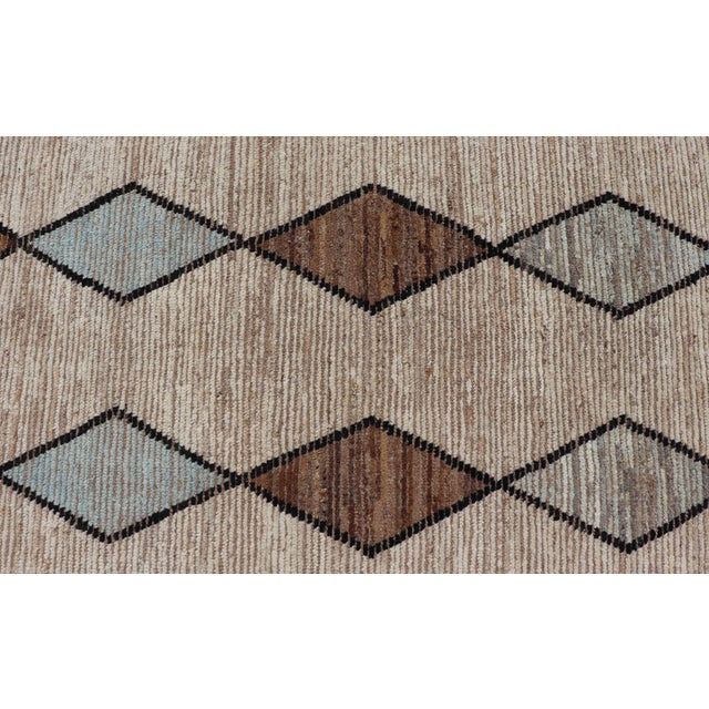 Moroccan Tribal Runner With Geometric Design in Earthy Browns and Cool Blue 4'5 X 12'5 For Sale - Image 9 of 11