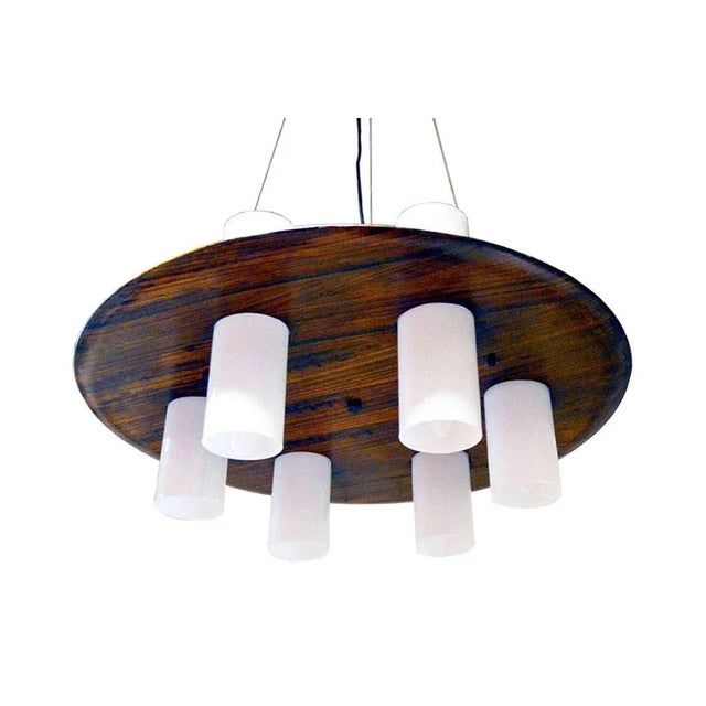 Rosewood &amp; Acrylic Glass Chandelier from Stilux Milano, 1960s For Sale - Image 10 of 10