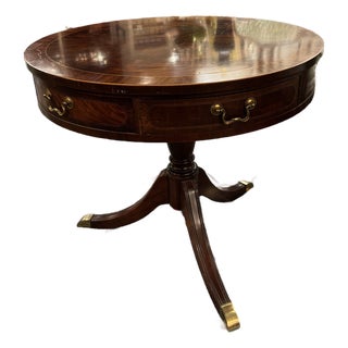 Vintage Burled Mahogany Drum Table For Sale