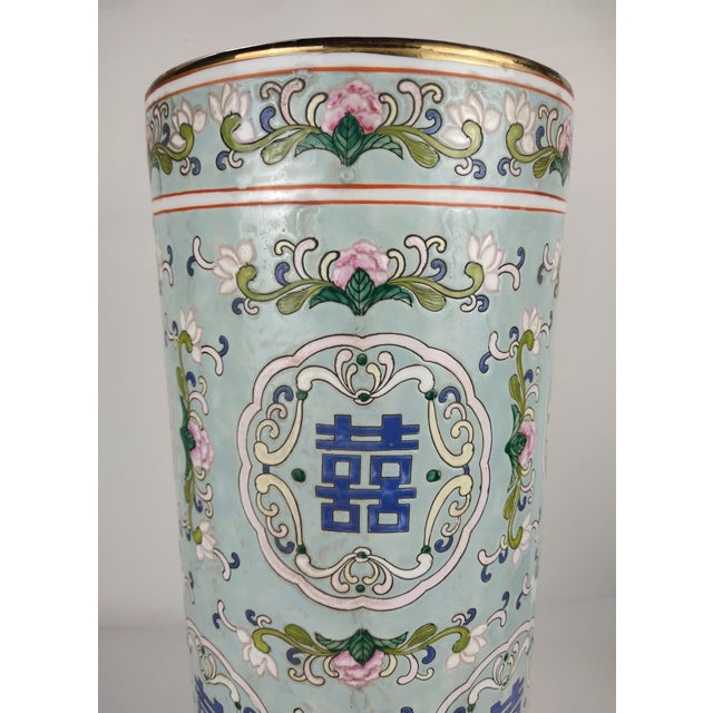 Chinese Antique Chinese "Double Happiness" Umbrella Stand, Famille Rose, Late Qing Dynasty For Sale - Image 3 of 10