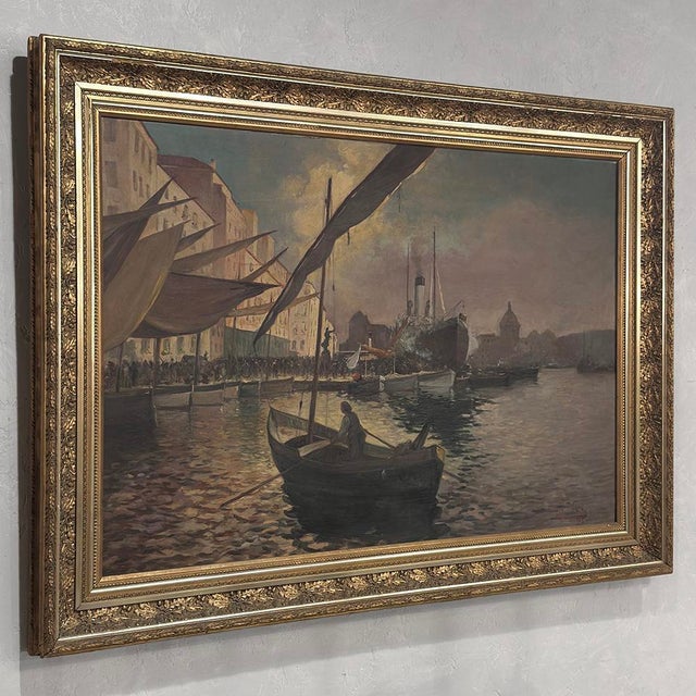 Grand Signed Oil Painting on Canvas by Luigi Tafani, 'View of Venice' Dated 1903 For Sale In Dallas - Image 6 of 16