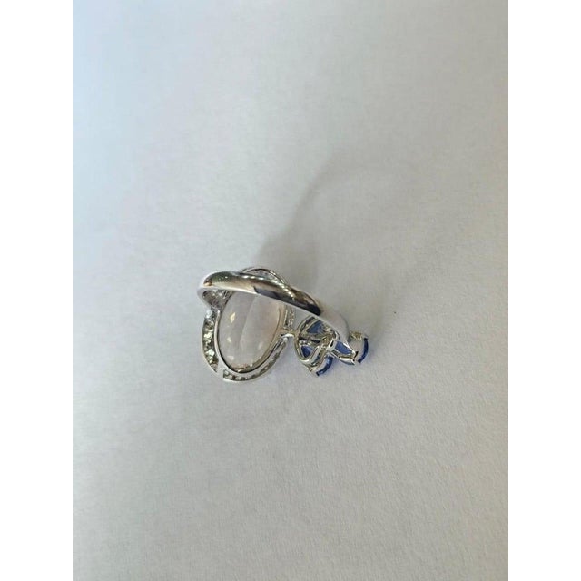 Set in 18k Gold, 4.78 Carats Morganite, Blue Sapphires & Diamonds Cocktail Ring, Us Size 7 For Sale - Image 9 of 9