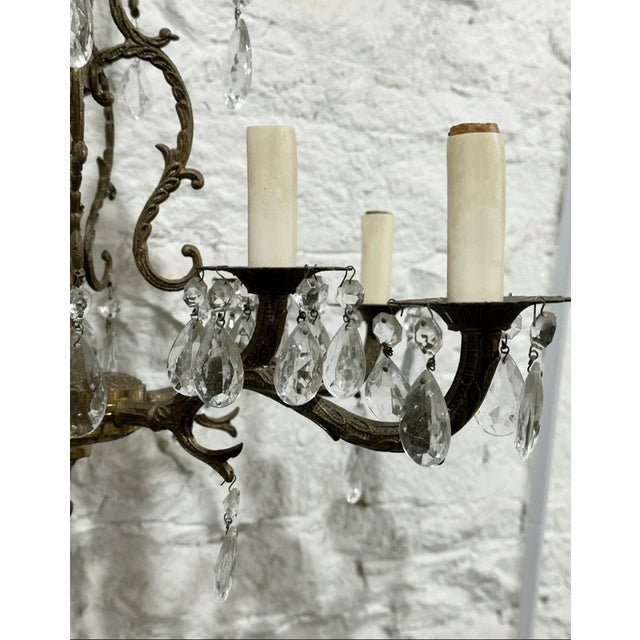 Vintage Spanish Revival Style Bronze & Crystal 10 Light Weird Chandelier For Sale - Image 4 of 8