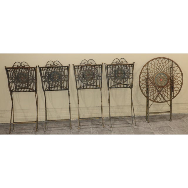 1970s Italian Bistro–Style Wrought Iron Garden Set With Four Folding Chairs For Sale - Image 11 of 18