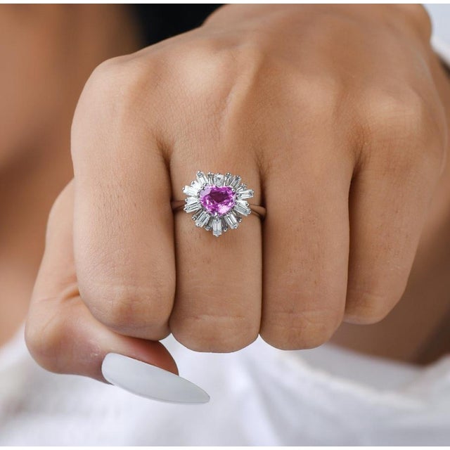 Natural 1.24cts pink sapphire heart 1.10cts diamond ring gold For Sale - Image 12 of 18