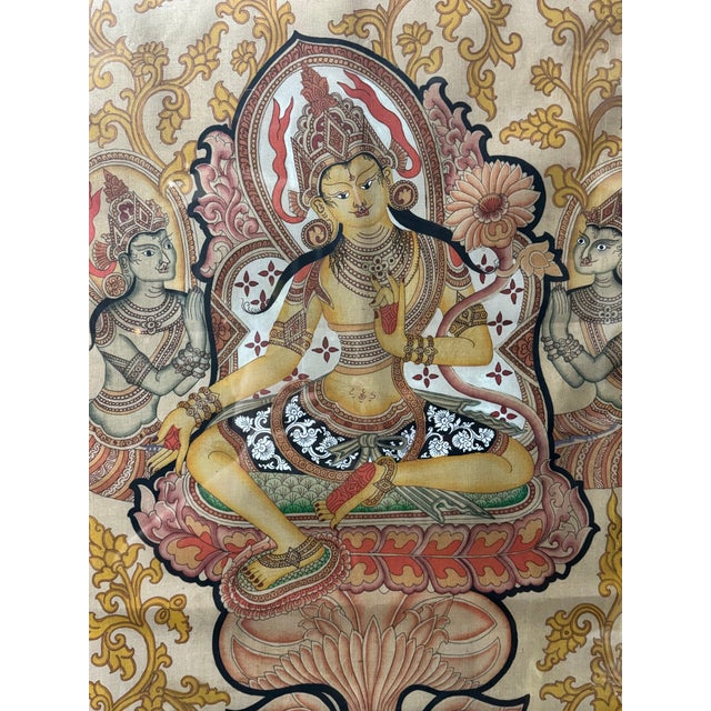 Antique Gilt Framed Hand Painted Tibetan Buddhist Green Tara Thangka Painting For Sale - Image 9 of 9
