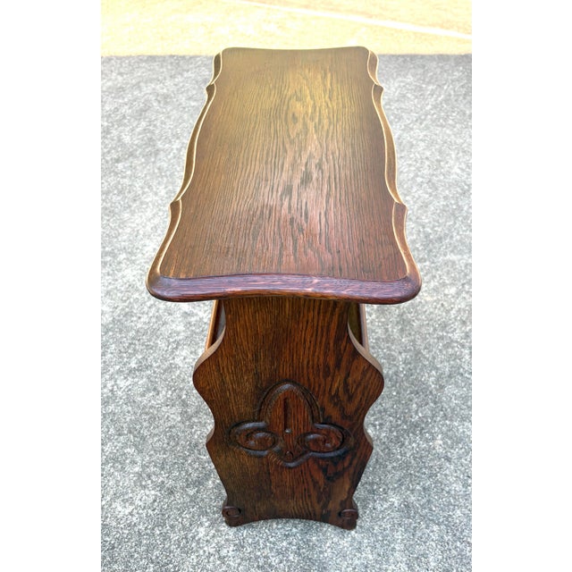 Wood Vintage French Book Trough Table With Fleur De Lis Design For Sale - Image 7 of 8