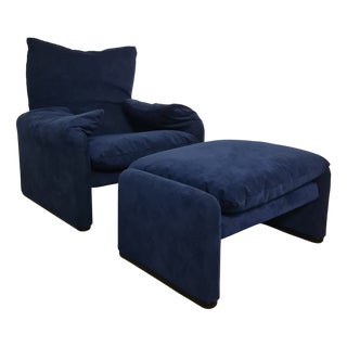 Set of Maralunga Chair with Ottoman by Vico Magistretti for Cassina For Sale