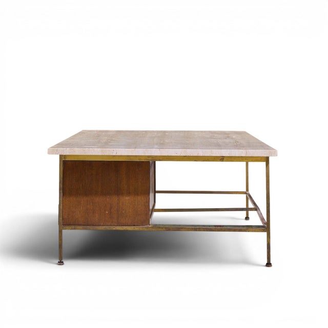 Calvin Paul McCobb for Calvin Mid Century Travertine and Brass Coffee Table For Sale - Image 4 of 9