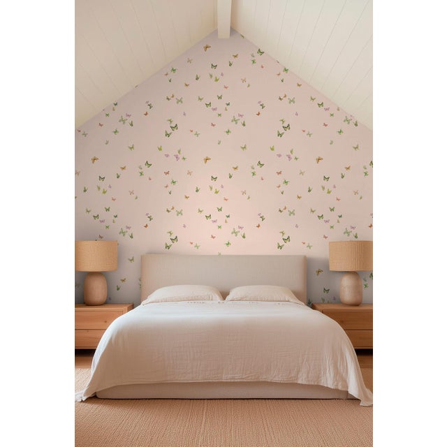 Butterfly Grove Grasscloth Wallpaper by House Party | Pink Blush | 8 Yards For Sale - Image 4 of 9