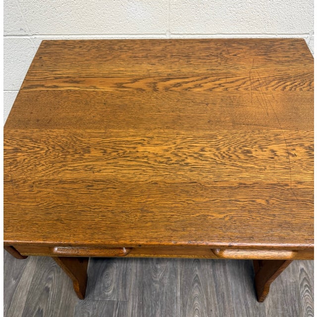 Wood Antique American Arts & Crafts Mission Quarter Sawn White Oak Library Table Desk For Sale - Image 7 of 15