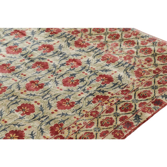 Rug & Kilim’s European Style Rug in Gold With Red and Teal Florals “Samarkand” For Sale In New York - Image 6 of 7