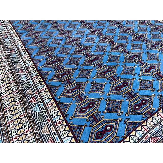 Textile Fine Quality Blue Turkmen Bokhara Hand-Knotted Wool Rug - 6'7" X 9'7" For Sale - Image 7 of 11