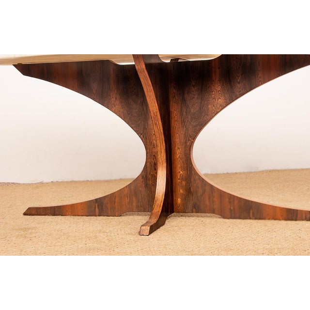 Oval Coffee Table in Carrara Marble and Rosewood by Hugues Poignant 1960. from Roche Bobois For Sale - Image 6 of 18