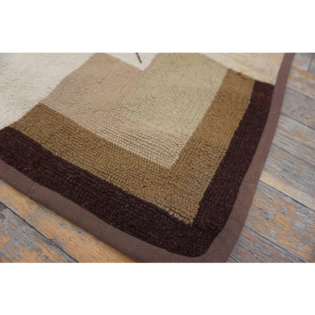 Cute Beige Background Color With Tiny Details Geometric Design Antique American Hooked Rug For Sale - Image 11 of 12