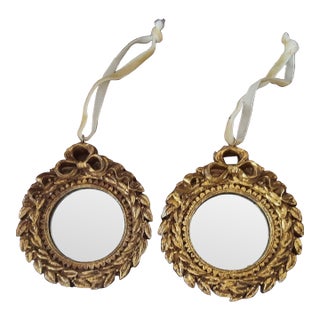 Gold Mirror Christmas Ornament Laurel Bow Wreath Pair For Sale