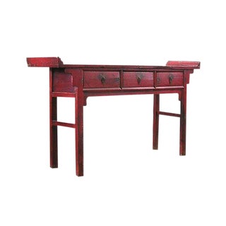19th Century Chinese Red Lacquer Country-Style Altar Desk/Console Table For Sale