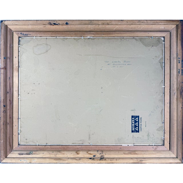 Textile "The Lobster Boats at Gloucester" Impressionistic Maritime Oil Painting by F. Pileri For Sale - Image 7 of 7