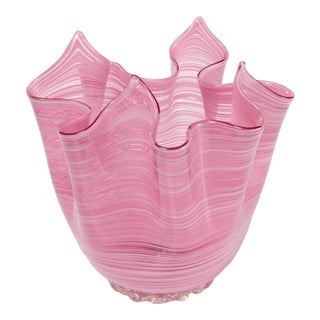 Vintage Venezia Venetian Art Glass Murano Style Handkerchief Vase For Sale