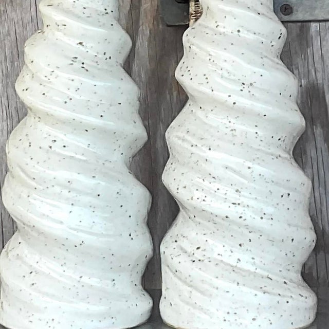 Vintage Glazed Ceramic Twist Table Lamps - a Pair For Sale - Image 9 of 14