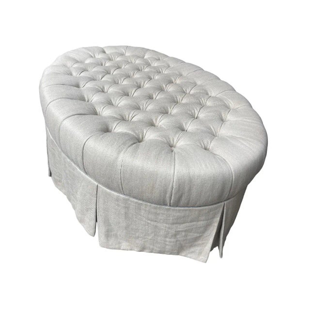 Custom Made Traditional Oval Tufted Ottoman For Sale - Image 4 of 12