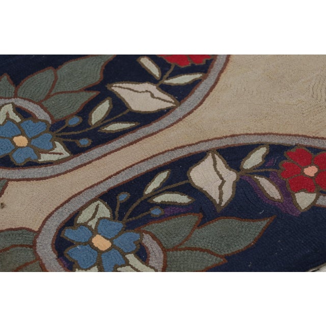 1920s Antique Hooked Rug in Navy Blue With Medallion and Florals From Rug & Kilim For Sale - Image 5 of 7