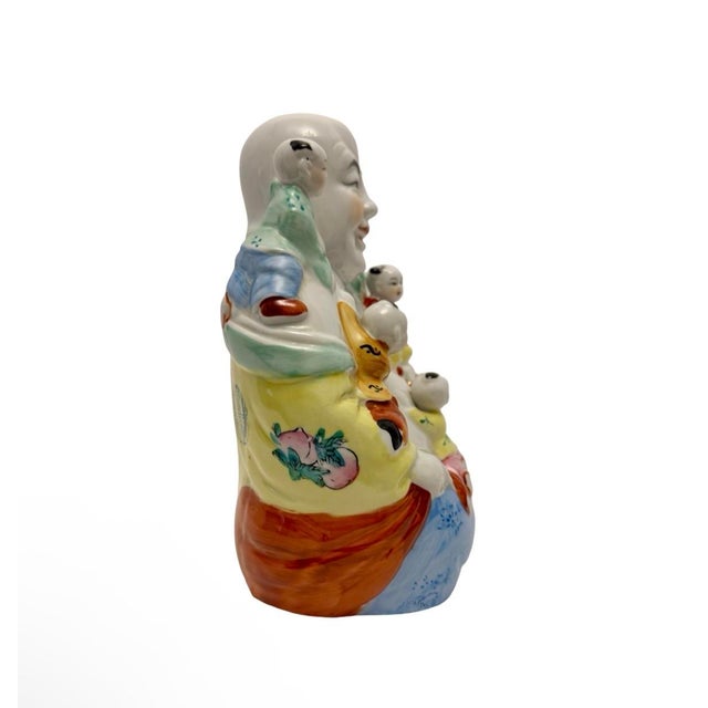 VTG Chinese Porcelain Laughing Buddha (Budai) Figure w/Children Good Luck. This vintage Buddha Statue is in good overall...